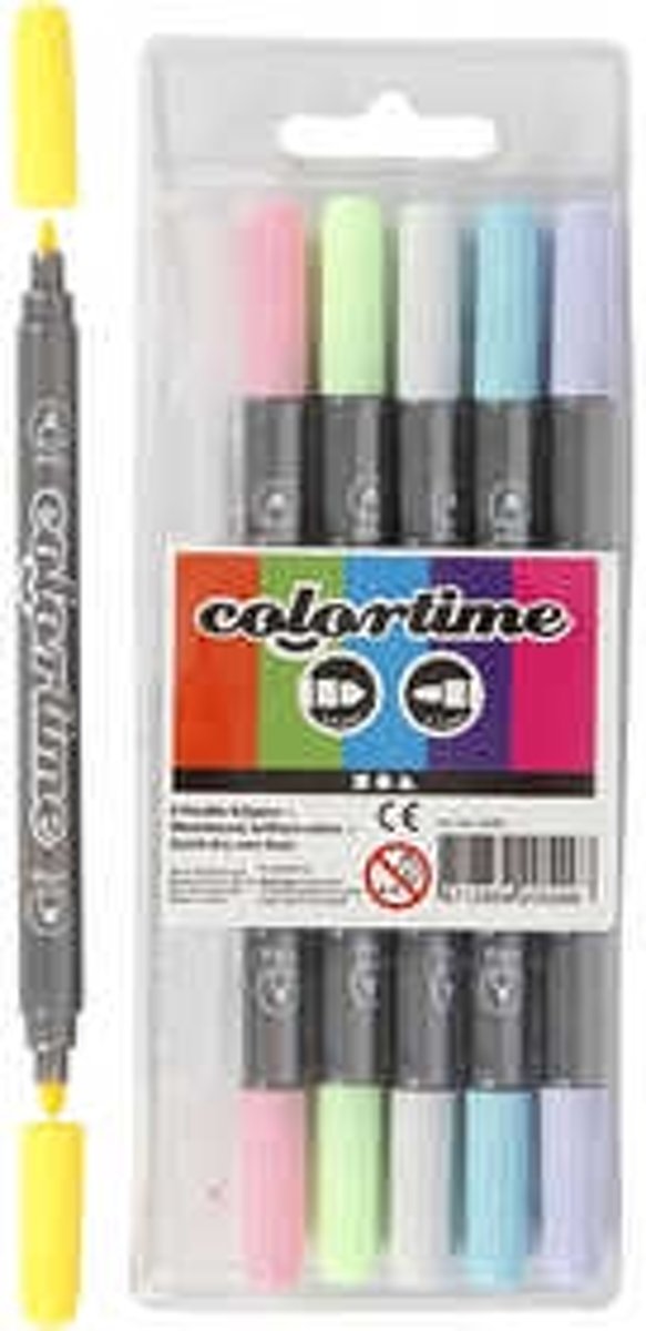 Colortime dubbelstift, lijndikte: 2,3+3,6 mm, pastelkleuren, 6stuks [HOB-37991]